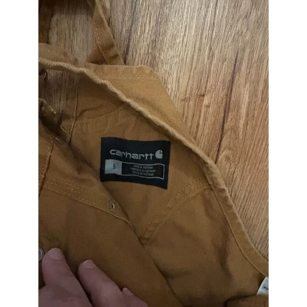 Carhartt Youth Kids Size 5 Brown Double Knee Bib Overalls Pants Insulated